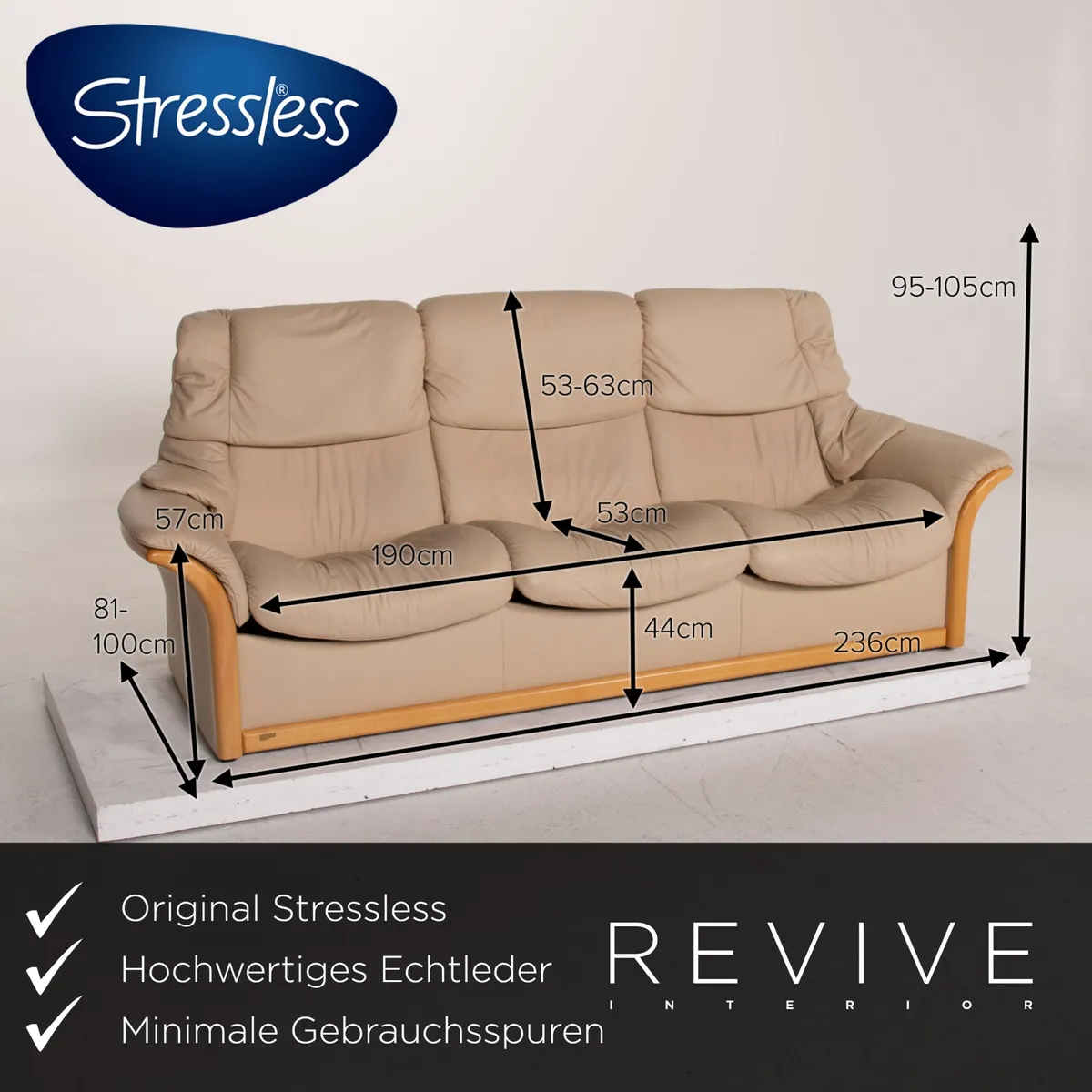 Stressless Granada Leder Sofa Garnitur Beige Dreisitzer Hocker #15590