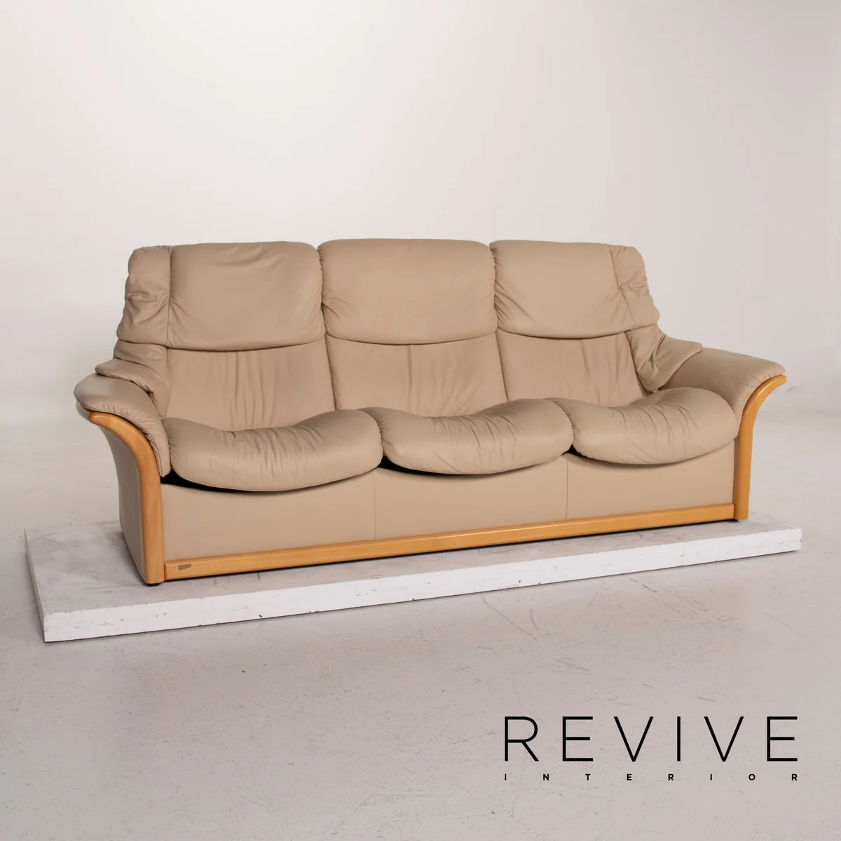 Stressless Granada Leder Sofa Garnitur Beige Dreisitzer Hocker #15590