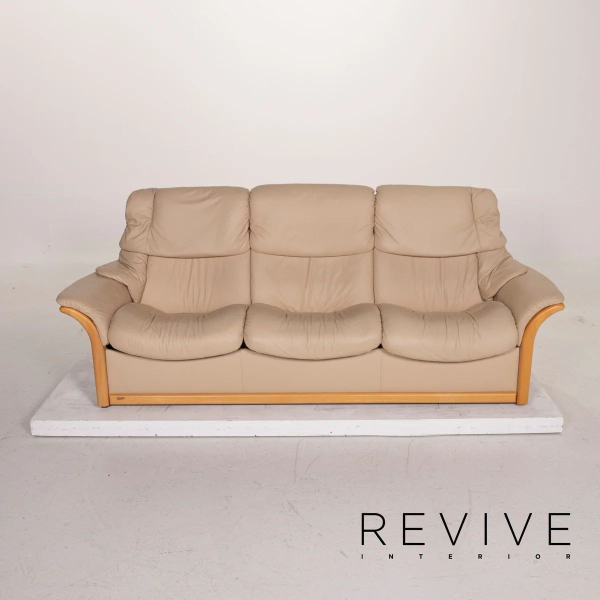 Stressless Granada Leder Sofa Garnitur Beige Dreisitzer Hocker #15590