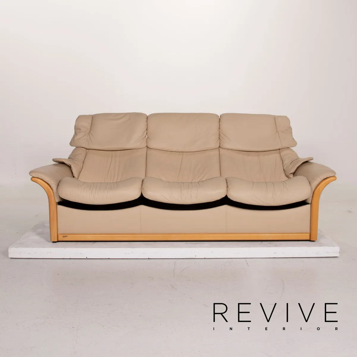 Stressless Granada Leder Sofa Garnitur Beige Dreisitzer Hocker #15590