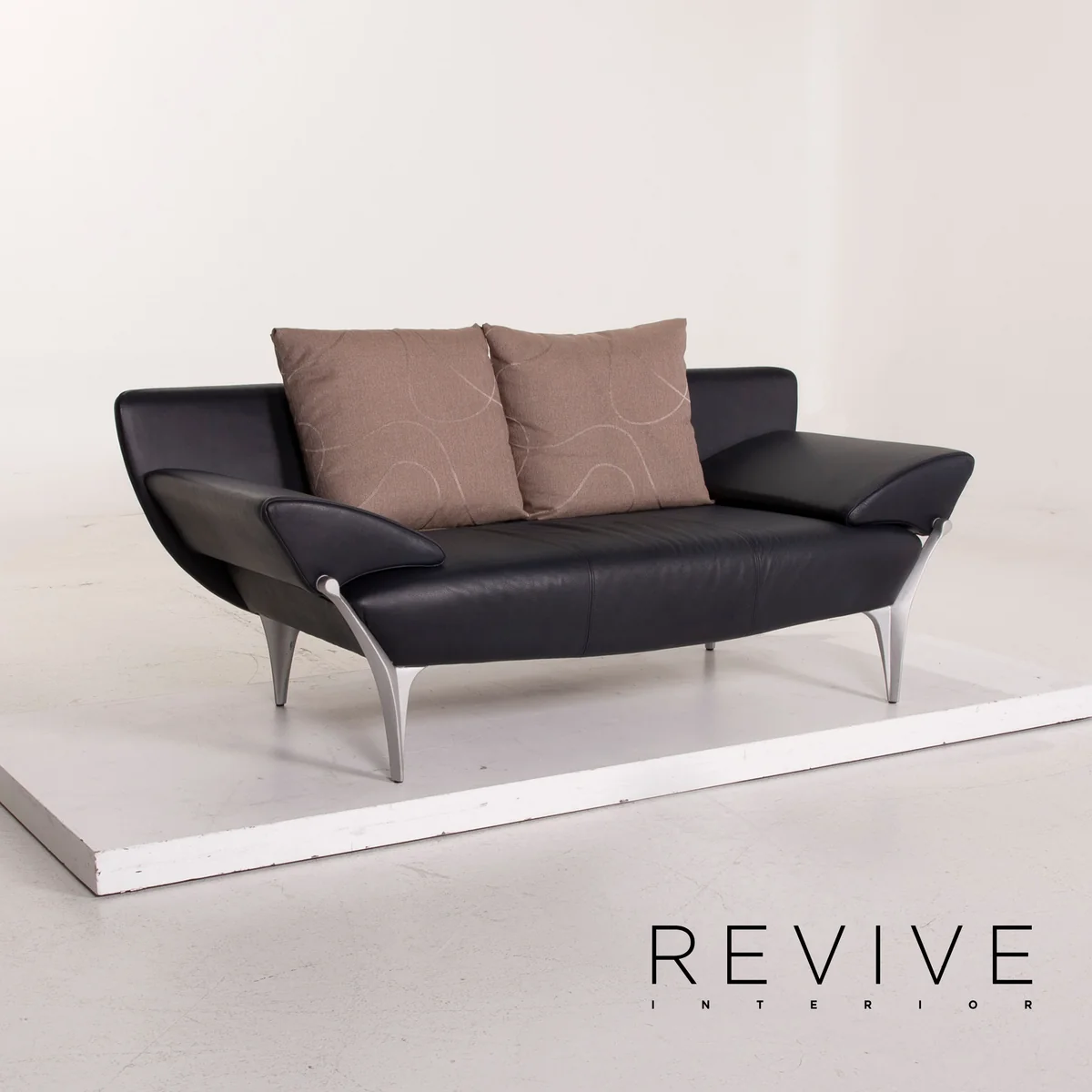 Rolf Benz 1600 Leder Sofa Garnitur Dunkelblau 1x Zweisitzer 1x Hocker #15571