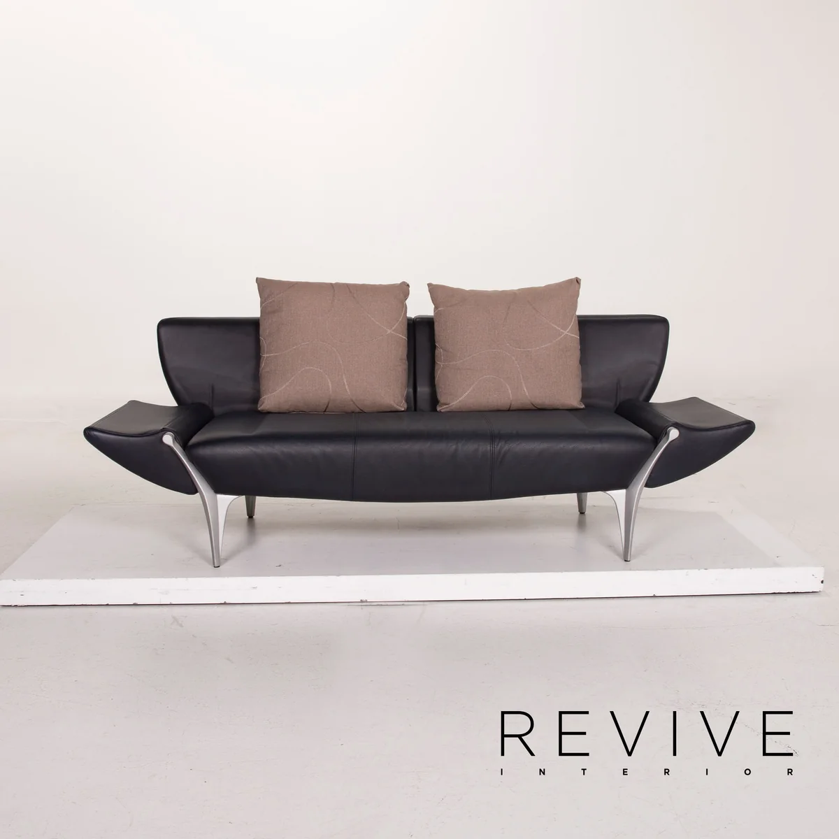 Rolf Benz 1600 Leder Sofa Garnitur Dunkelblau 1x Zweisitzer 1x Hocker #15571