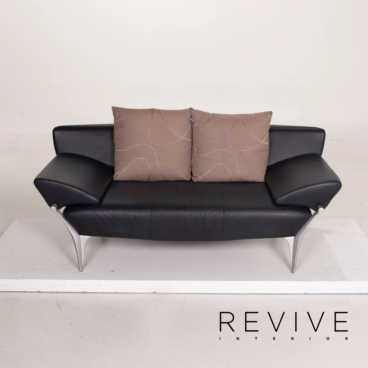Rolf Benz 1600 Leder Sofa Garnitur Dunkelblau 1x Zweisitzer 1x Hocker #15571