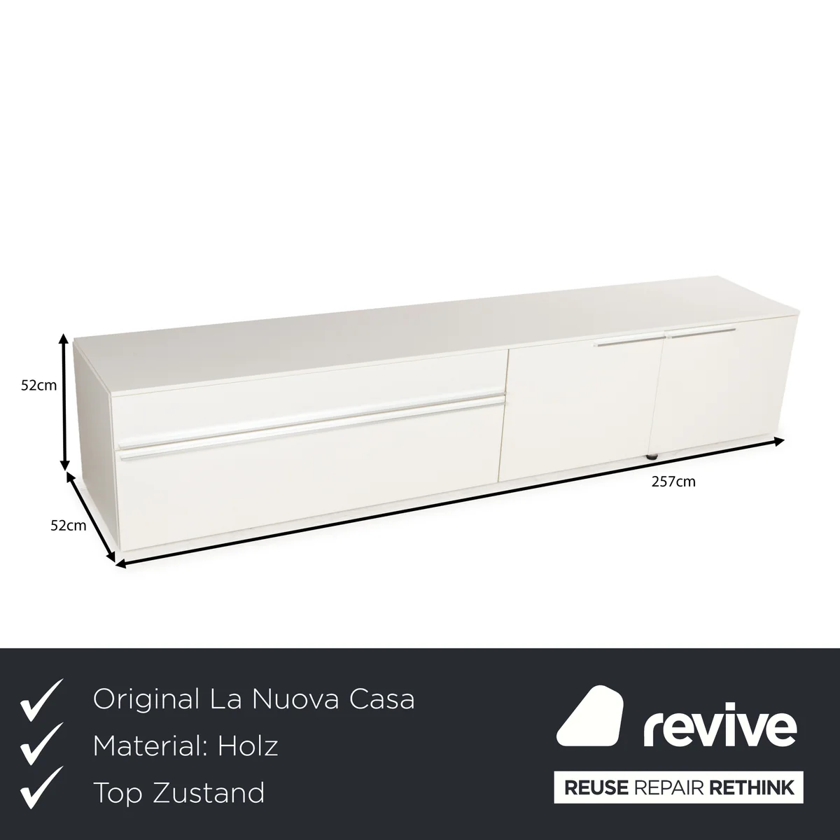 La Nuova Casa Tamigi Holz Sideboard Weiß Creme Hochglanz Lowboard