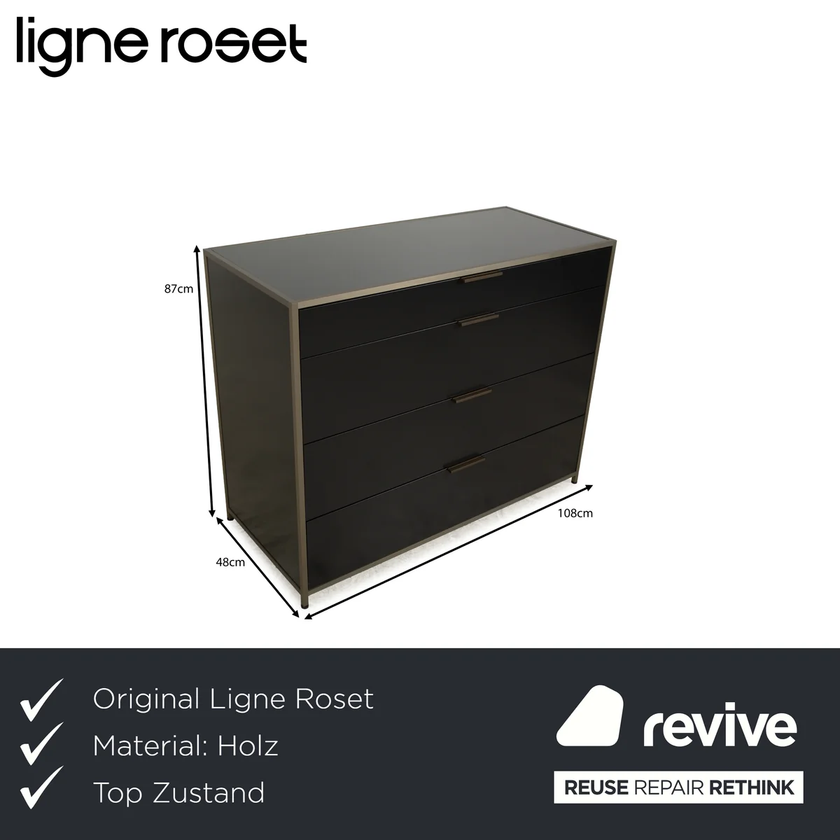 Ligne Roset Dita Holz Sideboard Anthrazit Metall Schubladen