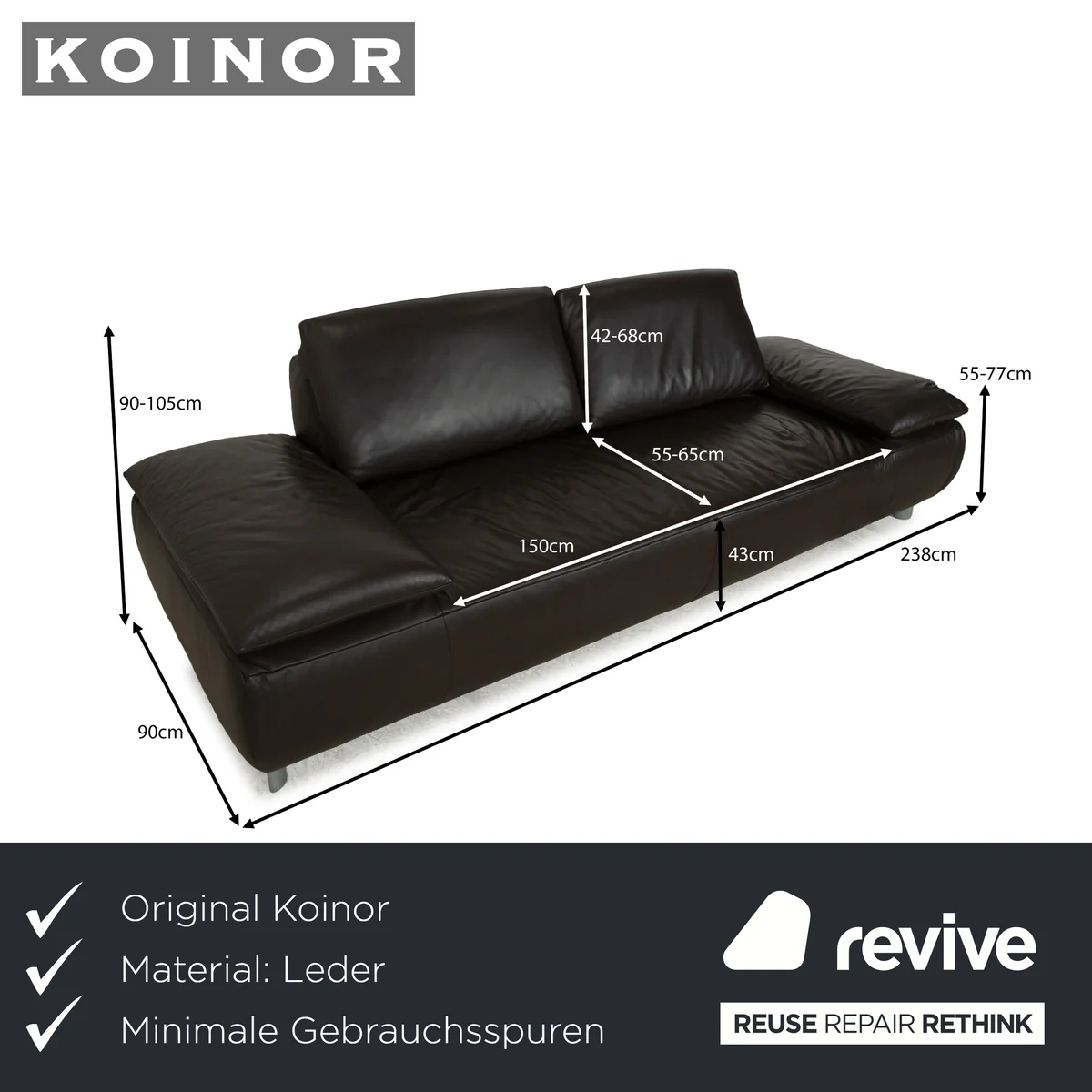 Koinor Volare Leder Dreisitzer Dunkelbraun manuelle Funktion Sofa Couch