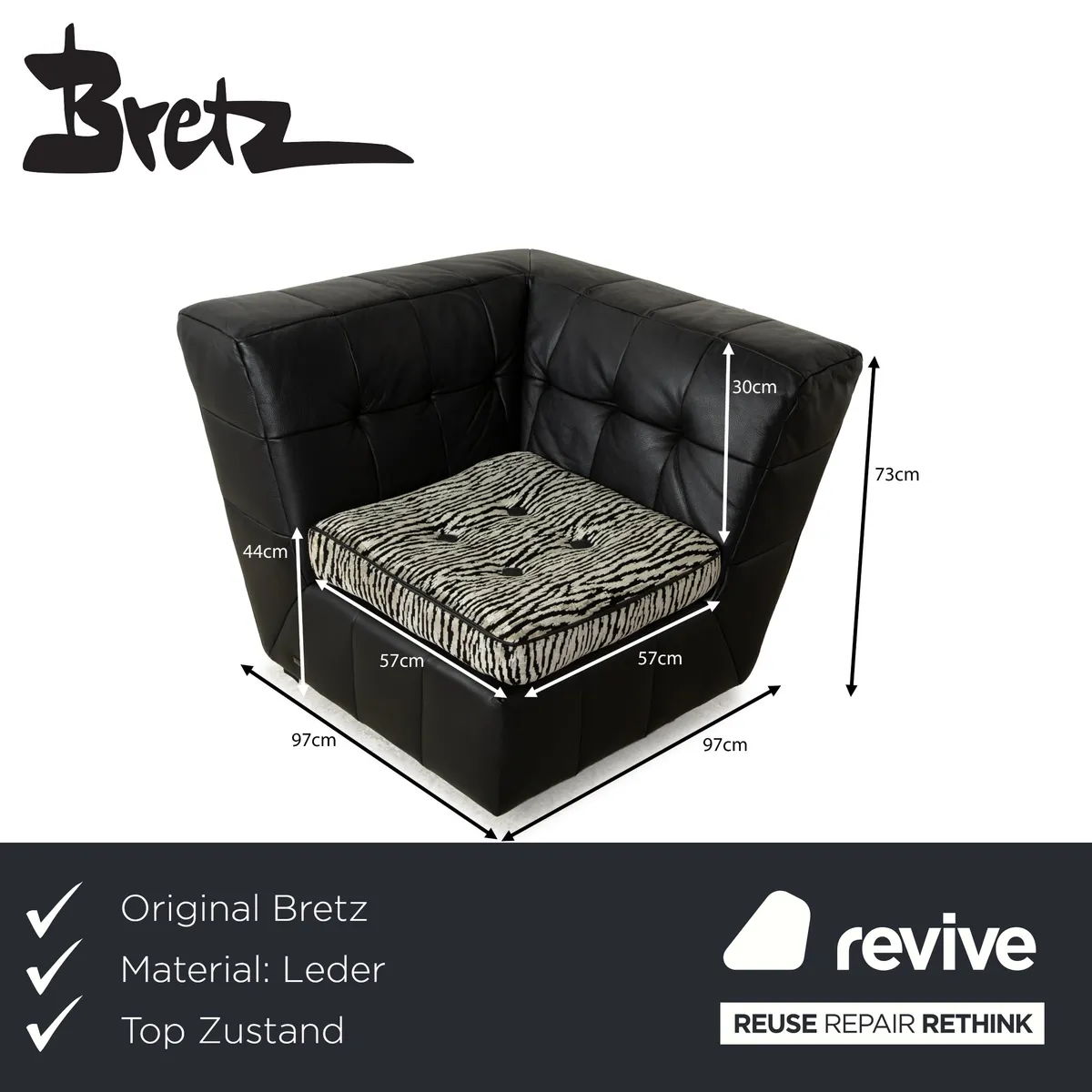 Bretz Tiziana Leder Sessel Schwarz Stoff Drehfunktion