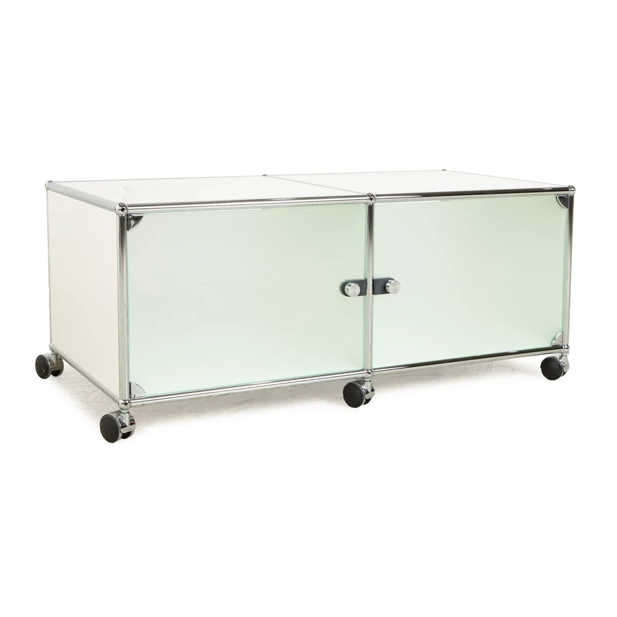 USM Haller Metall Sideboard Silber Rollen Glas Lowboard