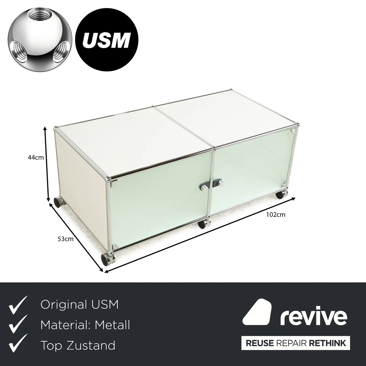 USM Haller Metall Sideboard Silber Rollen Glas Lowboard