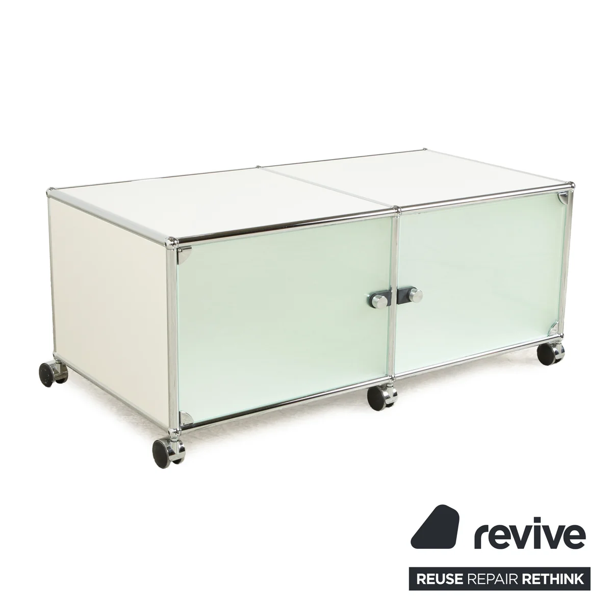 USM Haller Metall Sideboard Silber Rollen Glas Lowboard