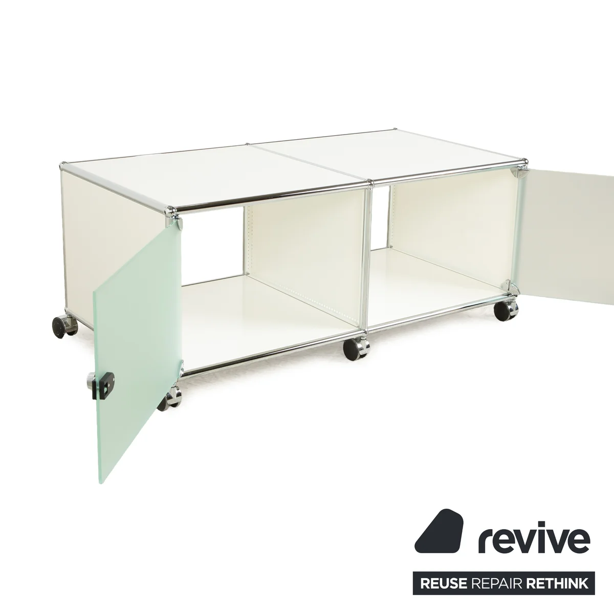 USM Haller Metall Sideboard Silber Rollen Glas Lowboard