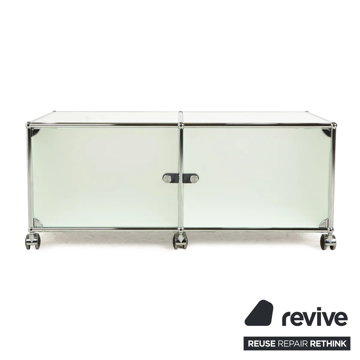 USM Haller Metall Sideboard Silber Rollen Glas Lowboard