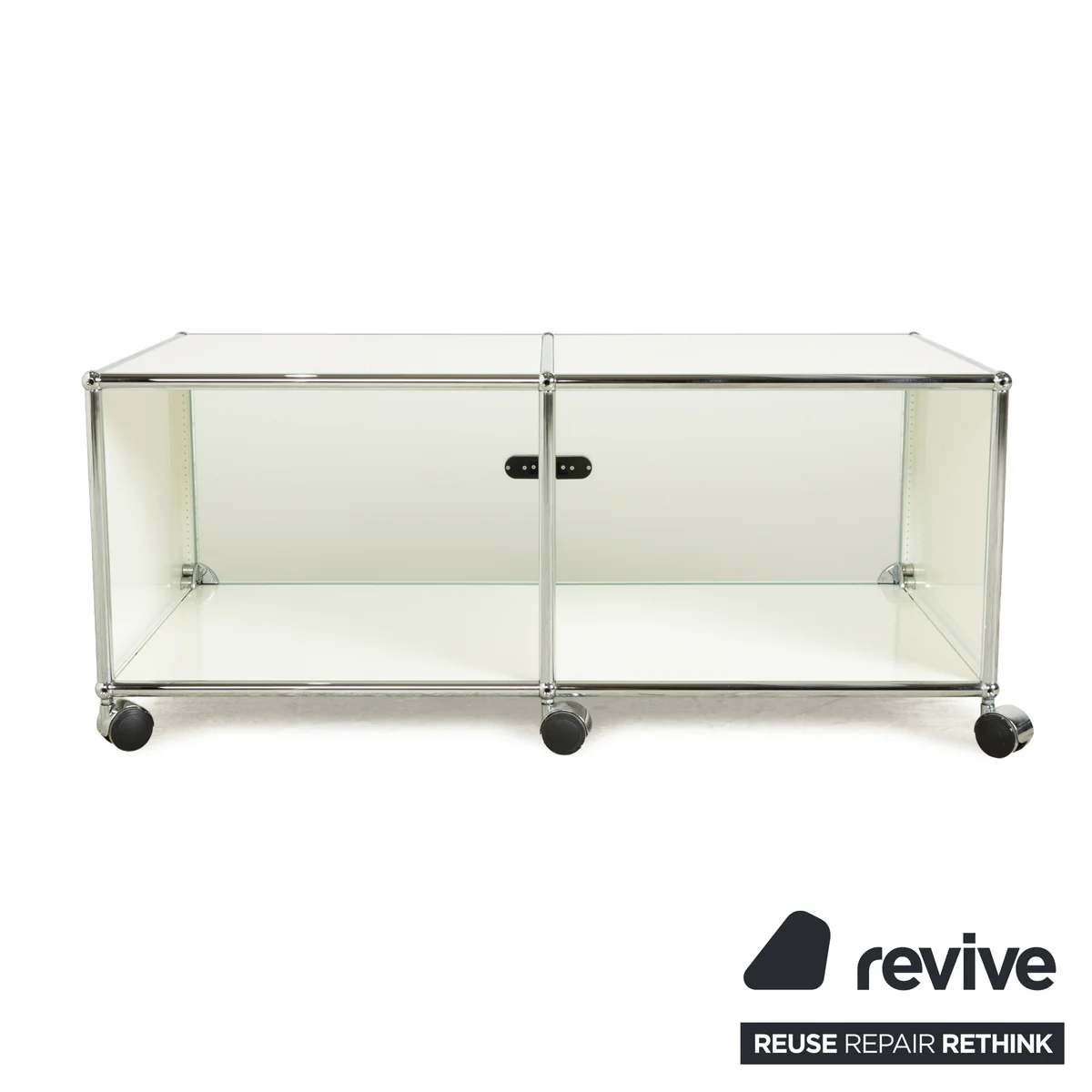 USM Haller Metall Sideboard Silber Rollen Glas Lowboard