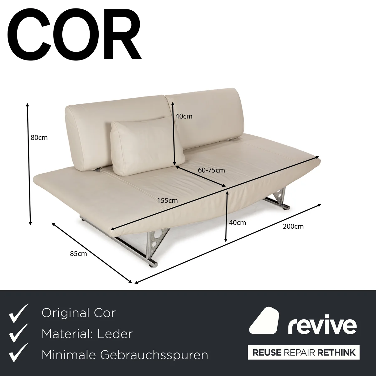 Cor Cirrus Leder Zweisitzer Creme manuelle Funktion Sofa Couch